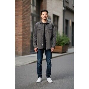 Zara Denim Shirt Men's Size L Dark Gray Button Up Jacket Cotton Distressed